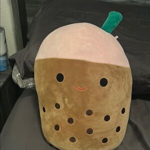 Squishmallow Bernice the Bubble Tea Pillow - Brown and Pink